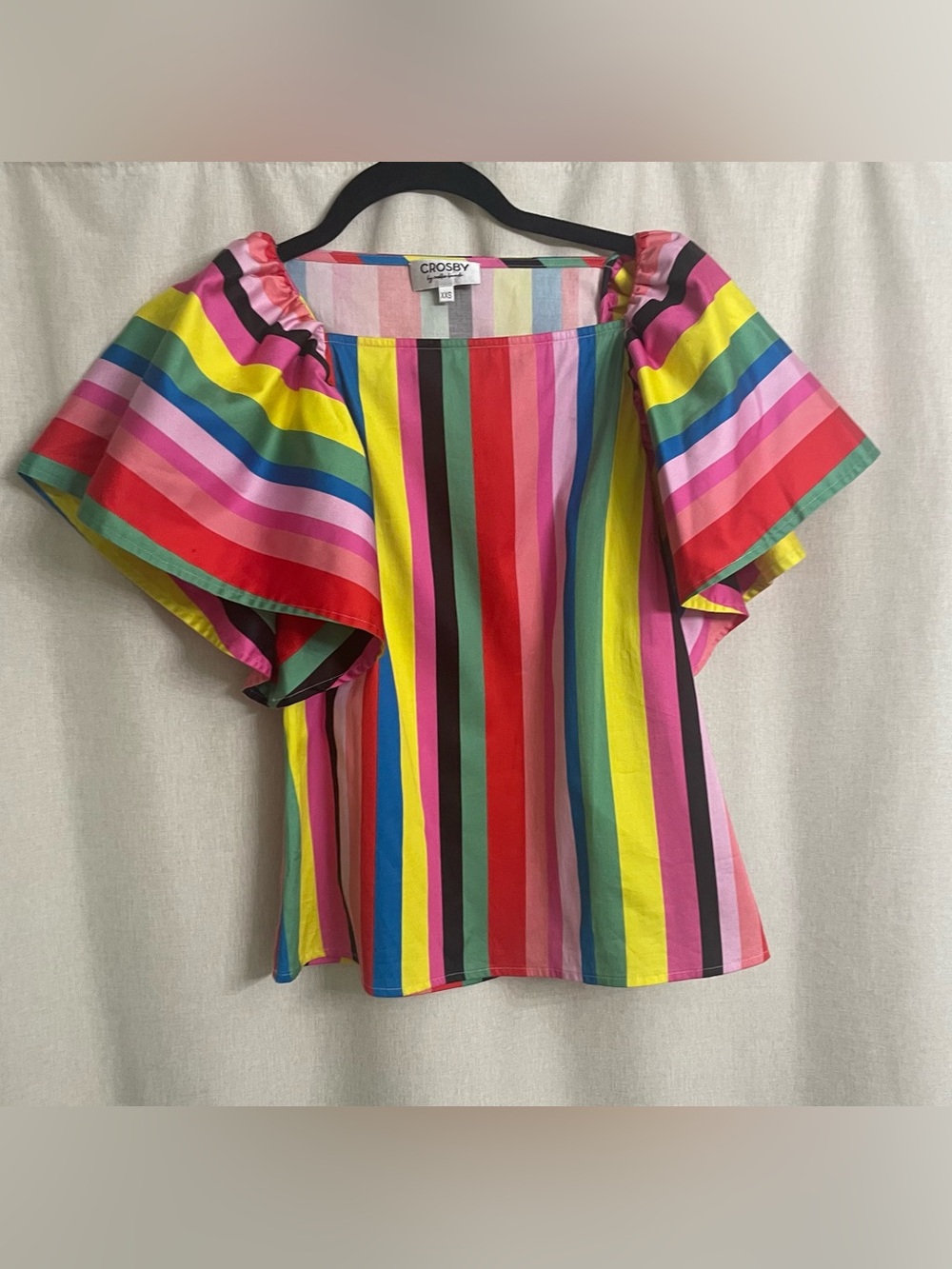 Crosby by Mollie Burch Rainbow Stripe Flutter Sleeve Top XXS